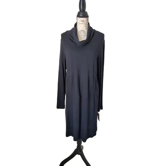Dana B & Karen Long Sleeve Knit Mock Neck Casual Dress Kangaroo Pockets Size 10 - Picture 1 of 6